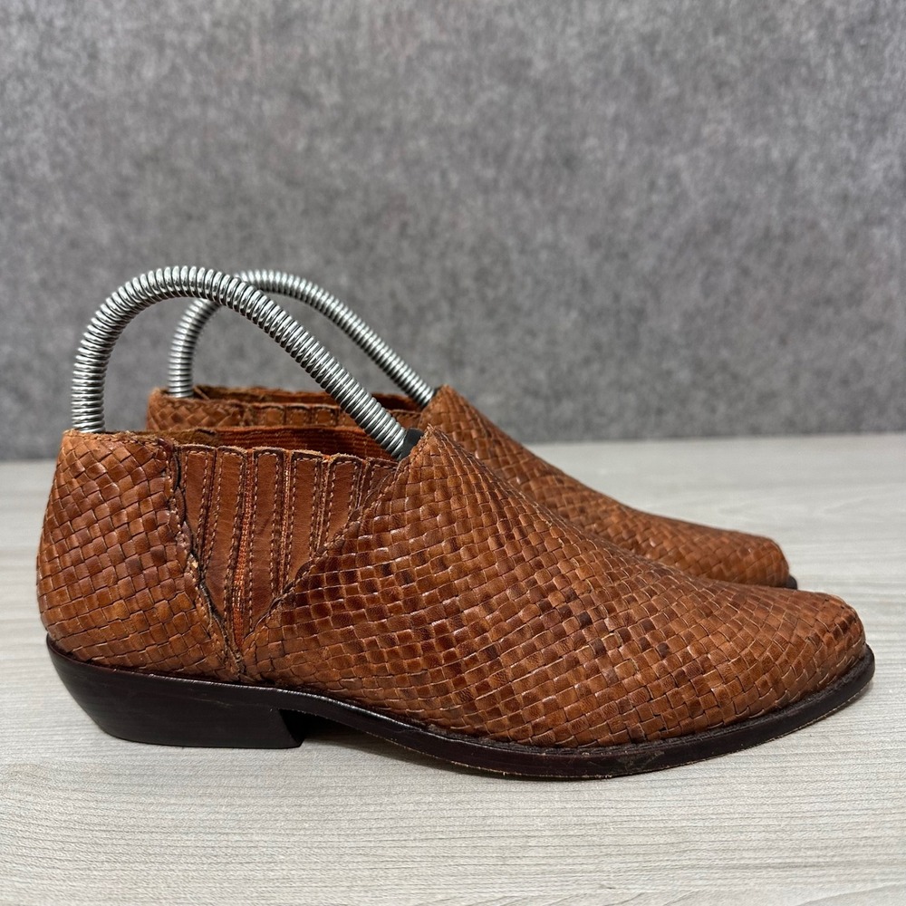 Cole Haan Ariel Booties Womens 7 Brown Woven Leather Slip On Ankle Boots - Picture 3 of 10